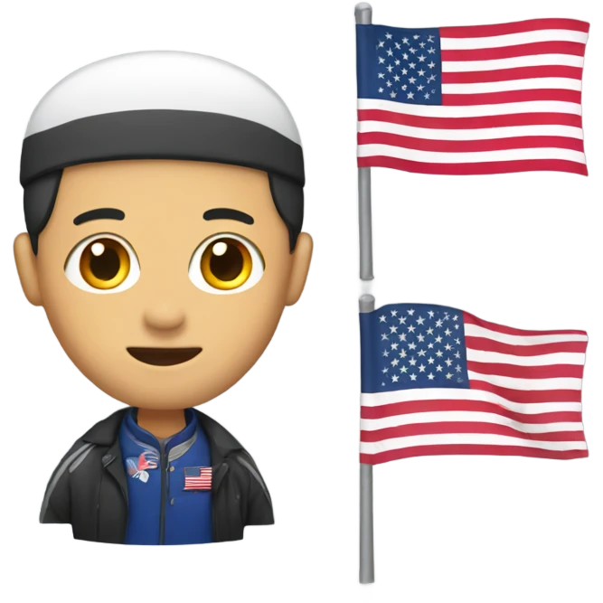 Chinese hoy wearing a usa flag  emoji