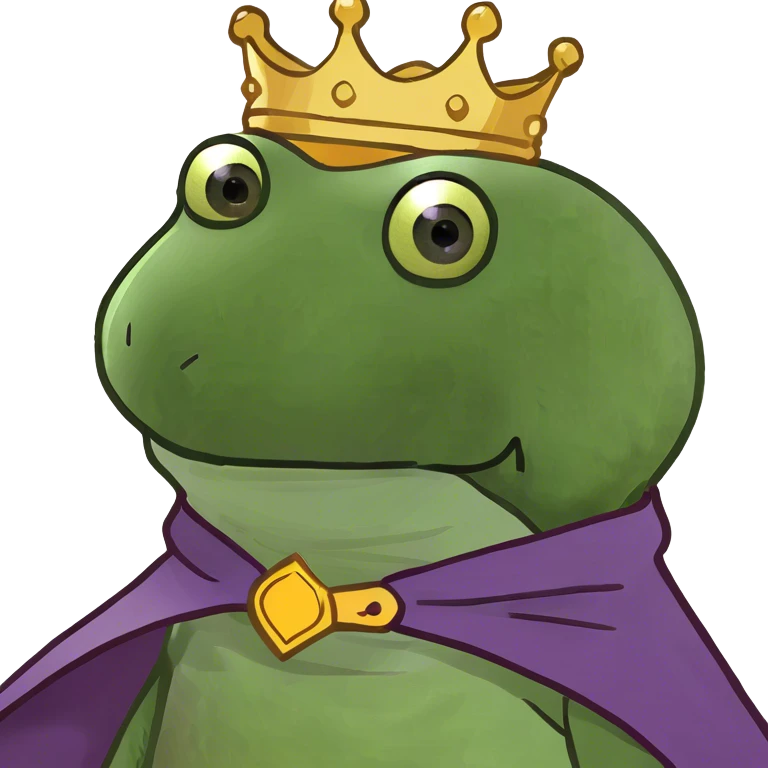 bufo the king wearing a purple cape and gold crown emoji