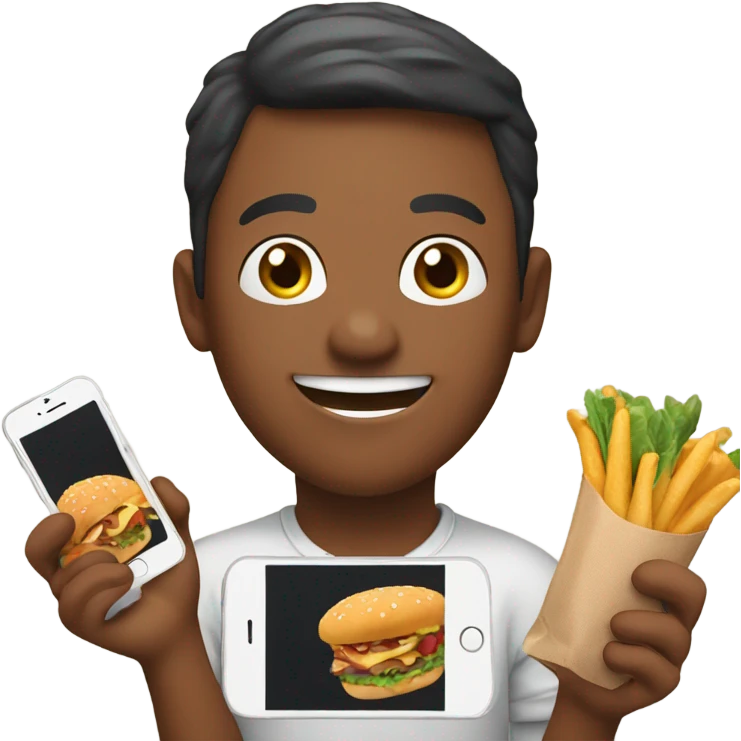 happy person with a smartphone showing food emoji