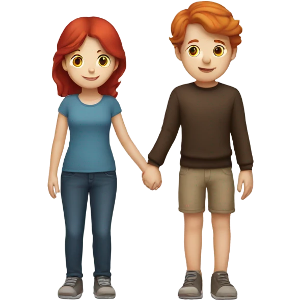Read head girl and brunette boy holding hands  emoji