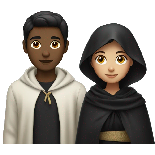 black haired boy and girl in black shawl emoji