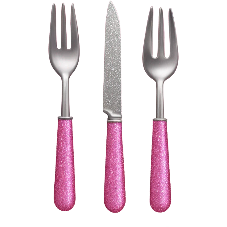 Pink knife, fork, and spoon with glitter  emoji