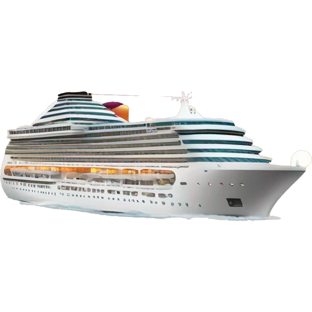 Cruise ship sailing at sea with sunset emoji