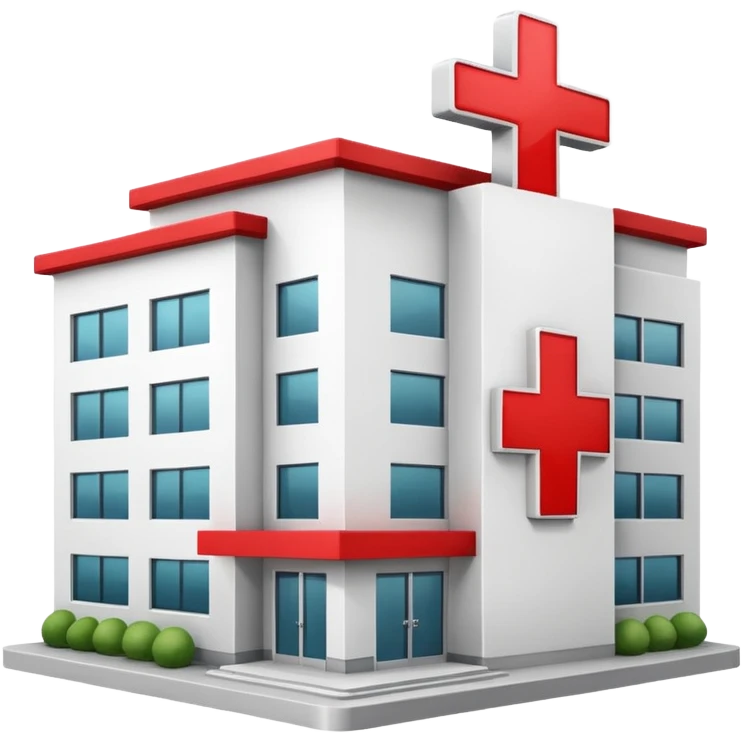 A hospital building with a red +. In PNG format. emoji