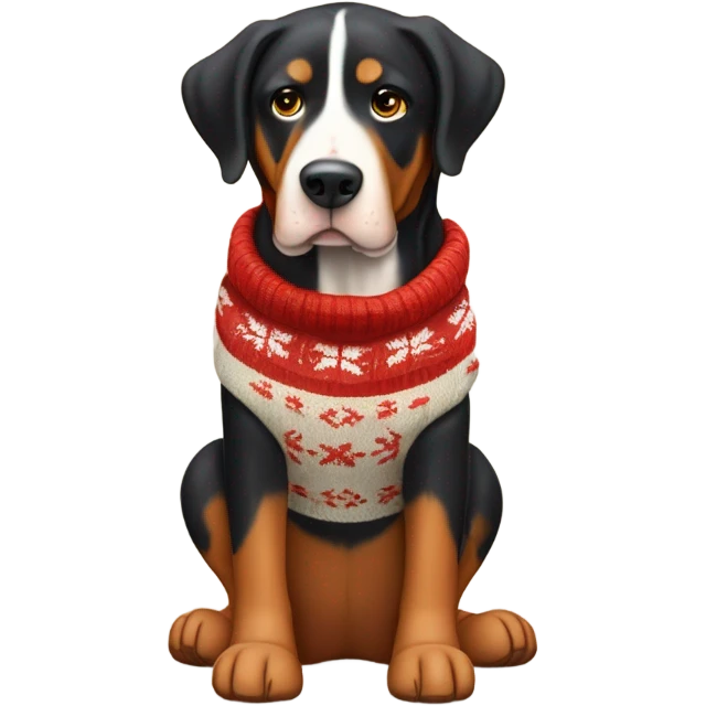 Greater Swiss mountain dog wearing a moose sweater emoji
