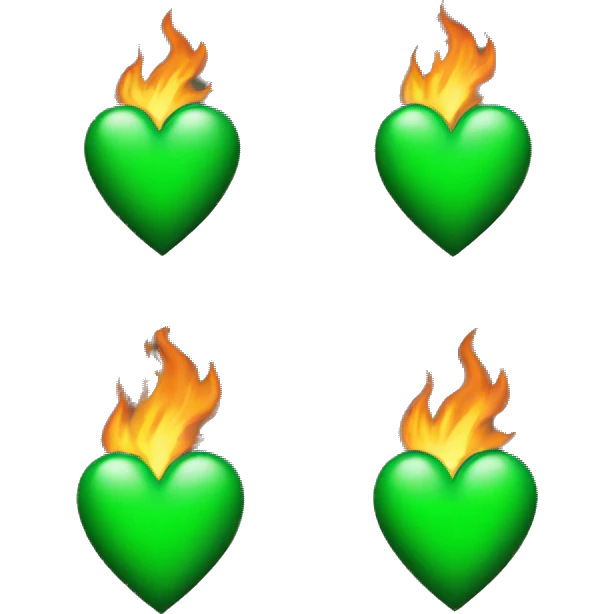 Black heart green heart with flame emoji