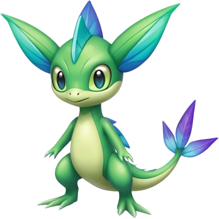 Futuristic glowing scaled Larvitar-Celebi-Snivy-hybrid-fusion (full body) emoji