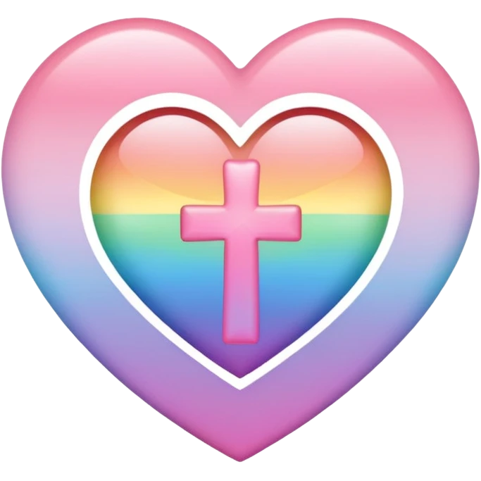 Heart infront of cross, pastel pink and rainbow emoji