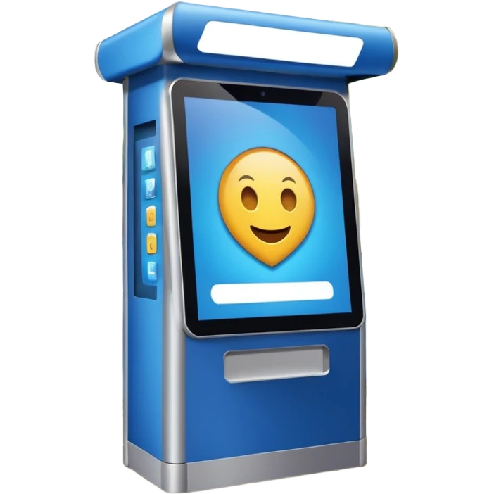 Digital Kiosk + blue interface + public info, Street Advertisements. emoji