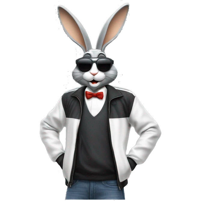 Bugs bunny streetwear cybertech smart glasses point from him up doing a moonwalker emoji