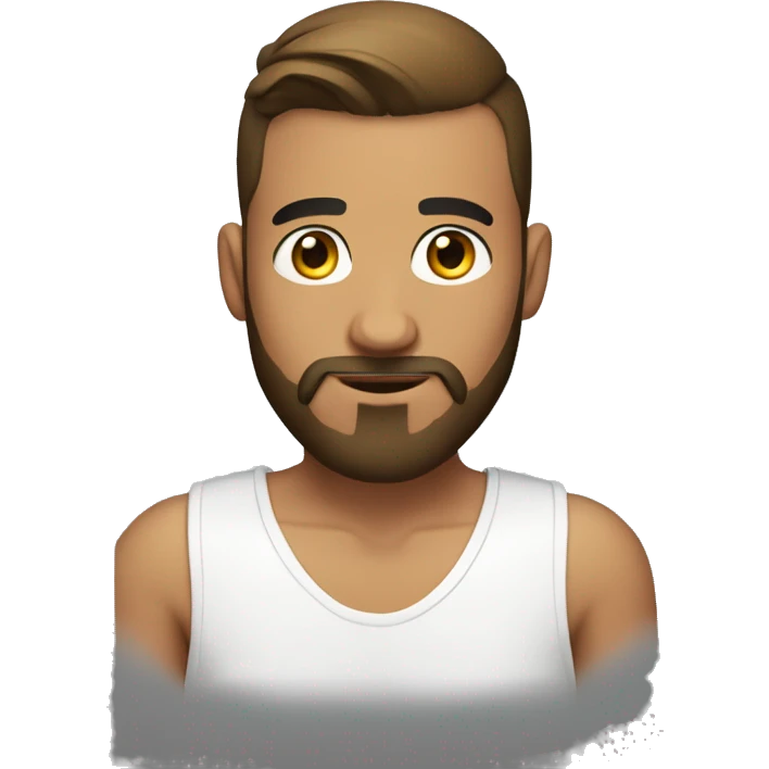 25 years old guy with medium brown beard, a bun on the head and shaved hair on the sides. Closed mouth emoji