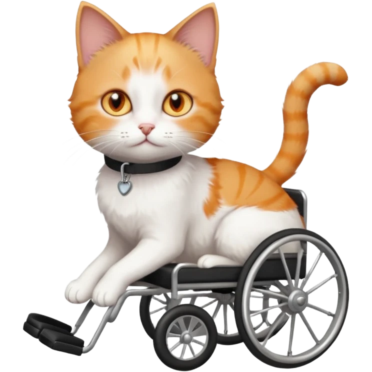 full body small short hair ginger and white cat with orange eyes walking in a wheelchair for cats emoji