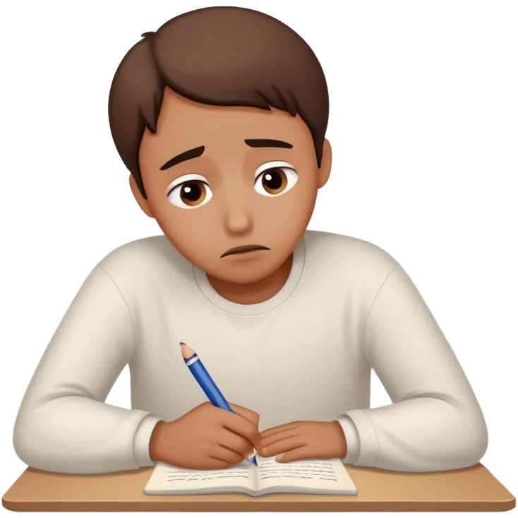 Person with worried expression writing "Dear God" on essay emoji