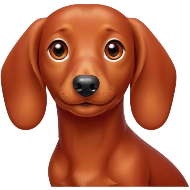 Cinematic Cute Red Dachshund Portrait Emoji, Head tilted playfully and inquisitively, featuring a glossy red coat with a sleek sheen, round, sparkling brown eyes filled with curiosity, Simplified yet irresistibly adorable features, highly detailed, glowing with a warm, friendly glow, high shine, affectionate and spirited, stylized with a touch of whimsy, bright and endearing, soft glowing outline, capturing the essence of a mischievous yet loving pup, so playful it feels like it could dash out of the screen and into your arms! emoji