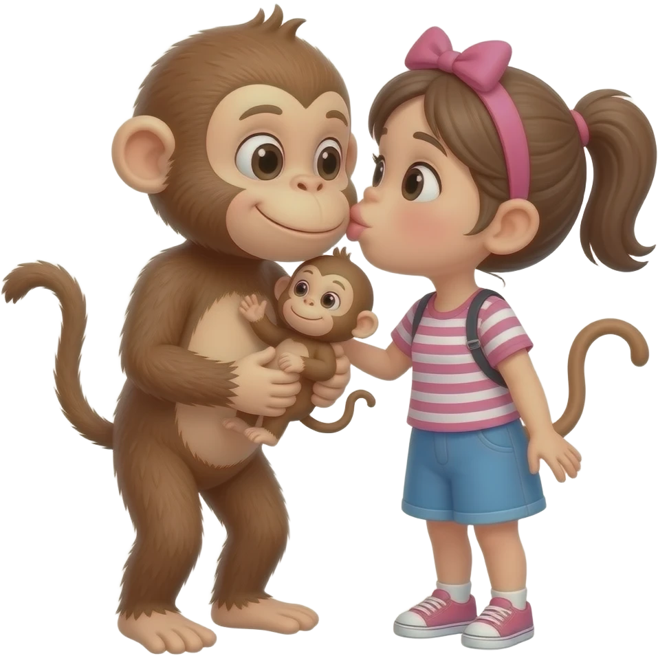 mokey holding a baby mokey kissing girl mokey emoji