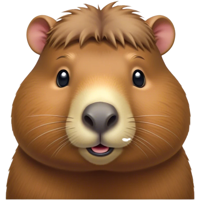 Cinematic Cute Capybara Portrait Emoji, Head tilted playfully and inquisitively, with a delightfully fluffy, rounded form accented by soft, inviting fur and round, sparkling eyes full of charm, Simplified yet irresistibly adorable features, highly detailed, glowing with a warm, friendly glow, high shine, affectionate and lively, stylized with a touch of whimsical cuteness, soft glowing outline, capturing the essence of a mischievous yet loving capybara that feels like it could tumble out of the screen into your arms! emoji