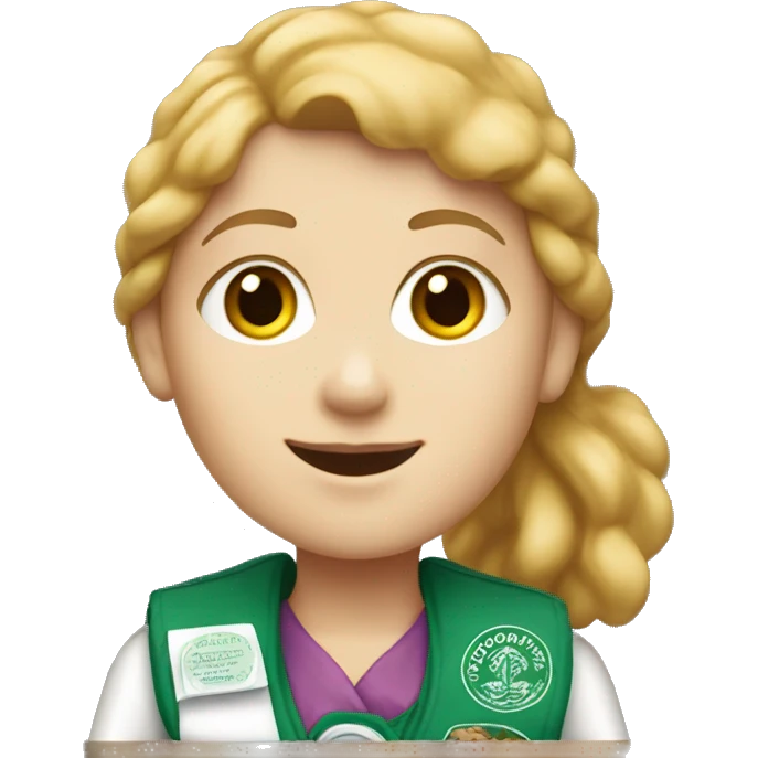 white girl scout selling cookie emoji