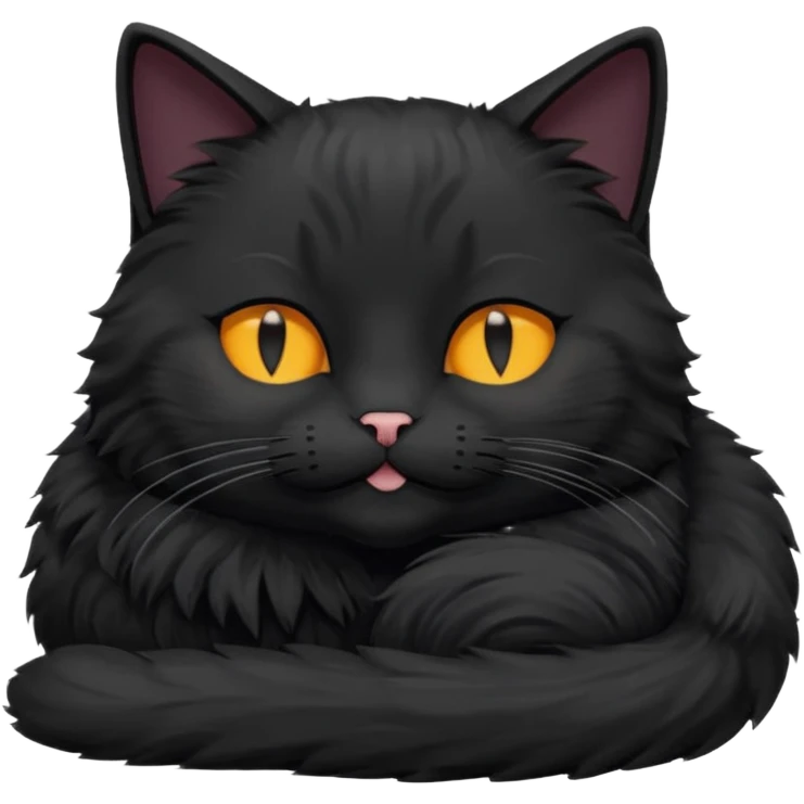 Black cat laying down with eyes closed and the text 'purr' above its head emoji