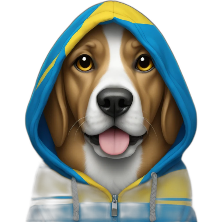 Dog in hoodie with Ukrainian flag colors emoji
