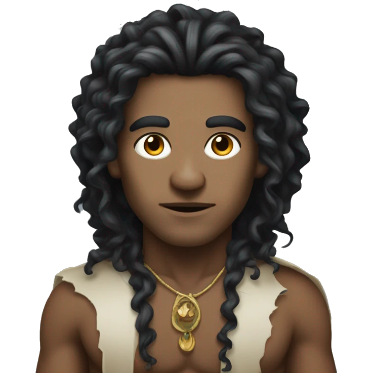 A modern witchdoctor, a male pointed ears with long black curly hair. emoji