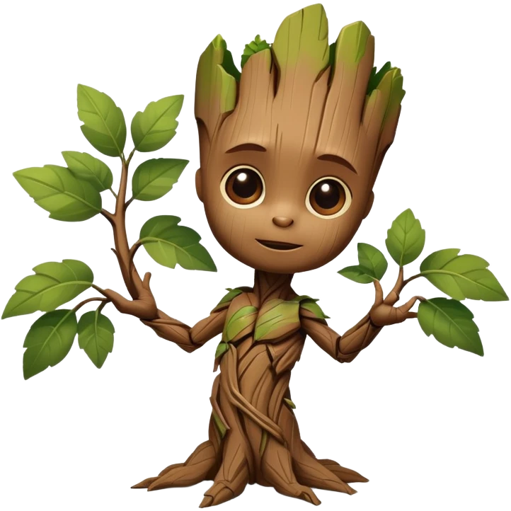 Baby Groot tree character with cute face and tiny arms emoji