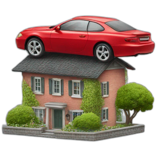 red car on top of a house emoji