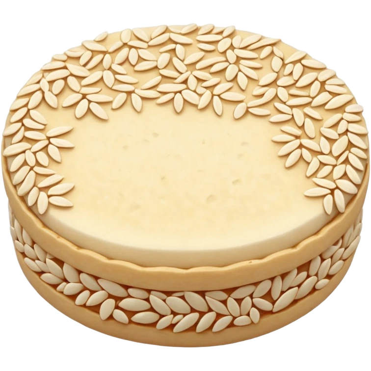 A round puffed rice cake, flat disc shape, light beige/off-white color, bumpy textured surface showing compressed puffed rice grains, crispy appearance, simple flat design, centered on transparent background. emoji