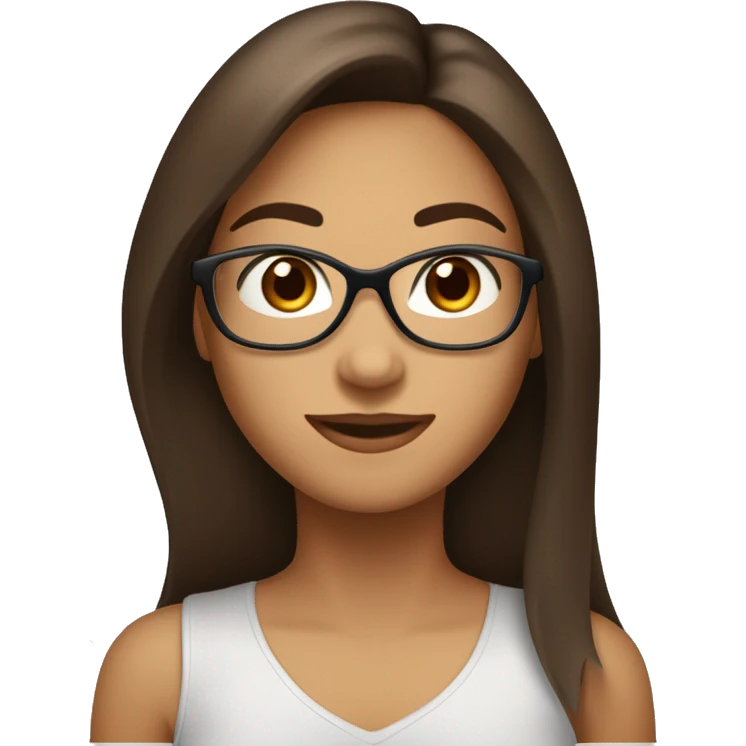 fille brune au yeux marron légèrement en amande cheveux long et lisse et des grande lunette emoji