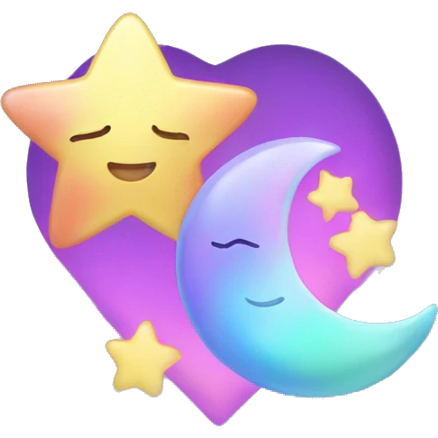 Kawaii iridescent star and moon falling in love emoji
