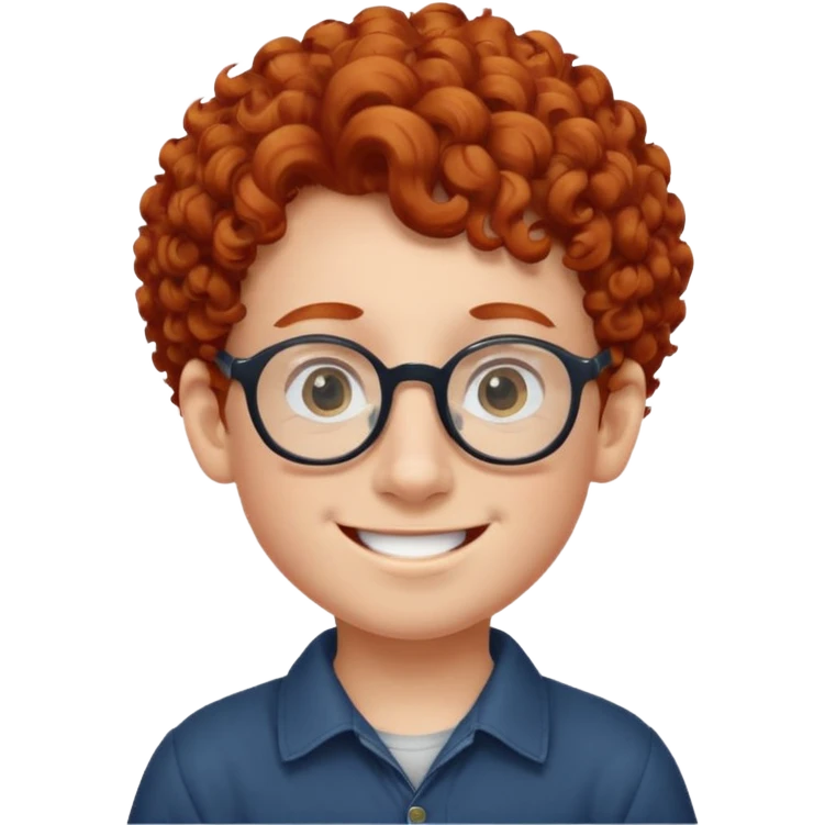 redhead kid with unique face features and very curly hair kid boy happy and big glassess and big nose emoji