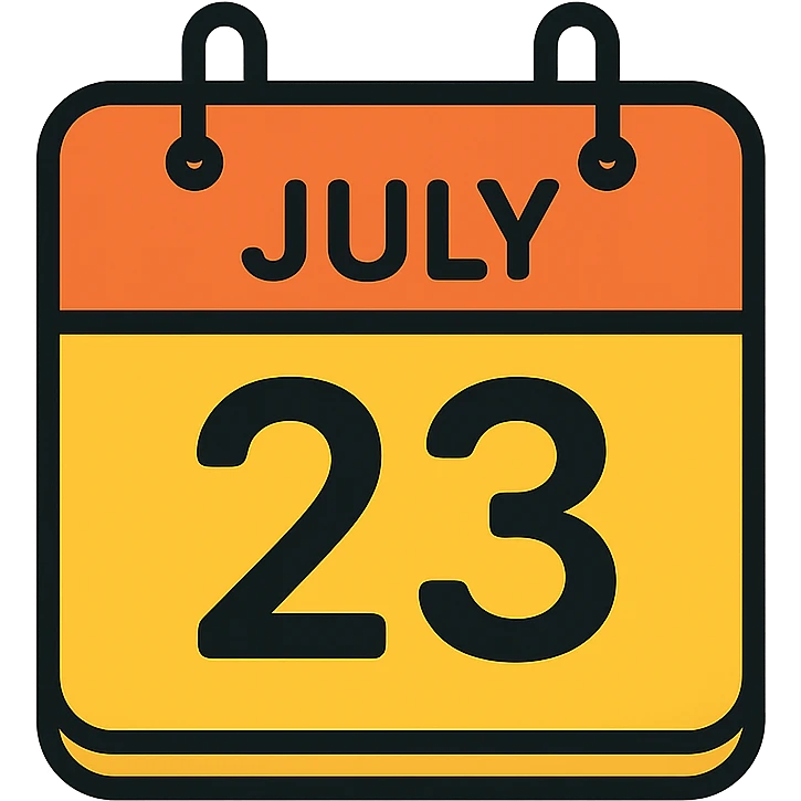 calendar page showing July 23, clean and clear design, modern minimal style emoji