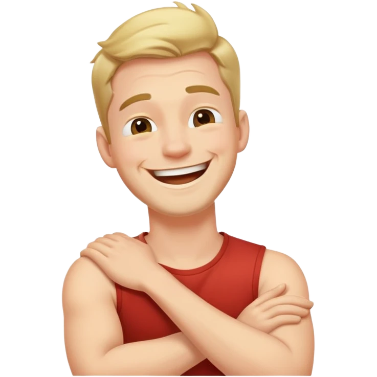 A guy with his arms crossed over his neck laughing  emoji