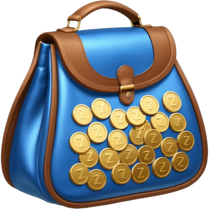 blue coins inside a brown leather bag  emoji