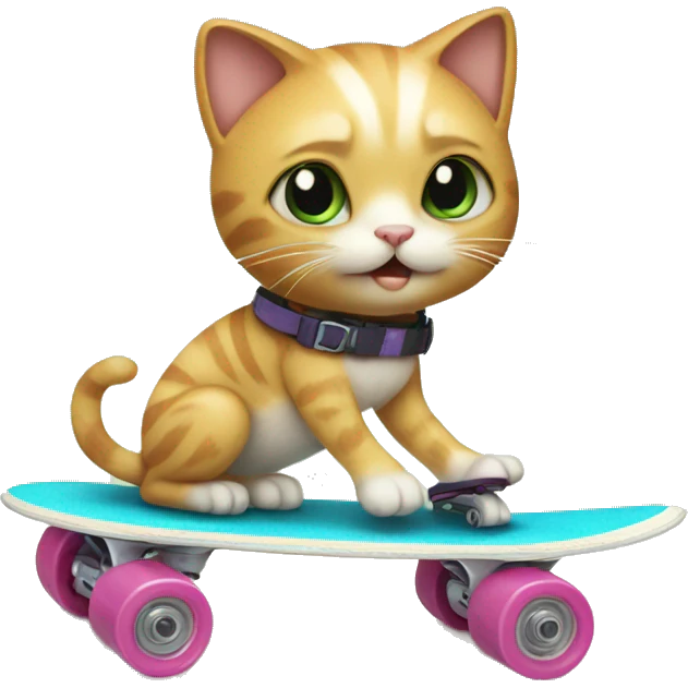 Cat in roller skates on a surfboard  emoji