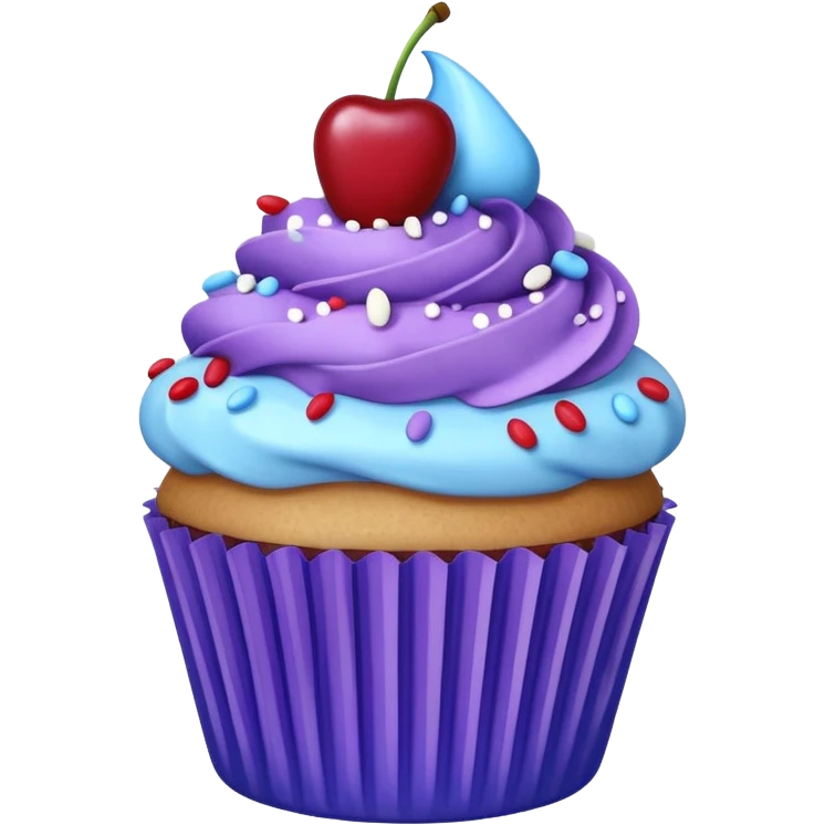 Cartoon Cupcake: blue cream, purple paper, sprinkles with cherry on top  emoji