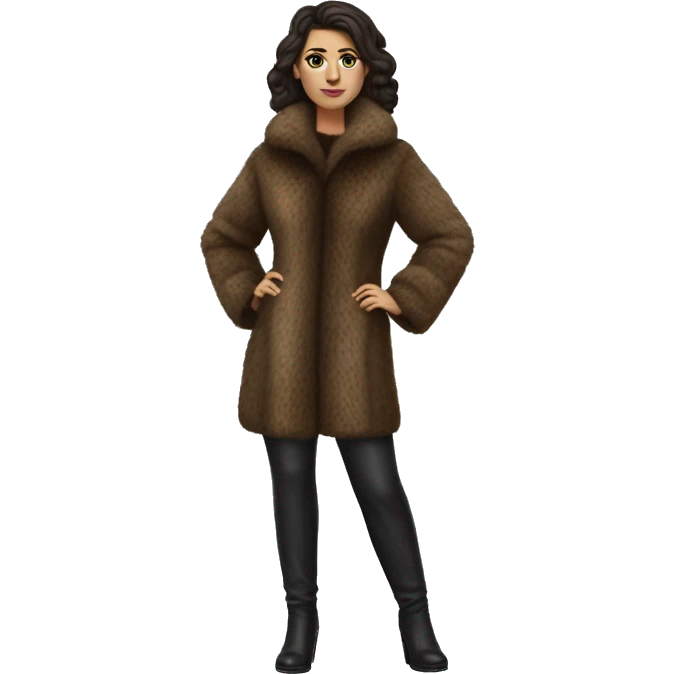 Realistic brunette mob wife full body fur coat emoji