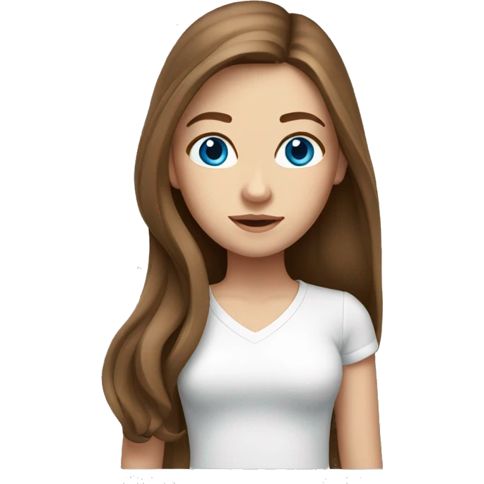 White Girl with long brown hair and blue eyes white shirt emoji