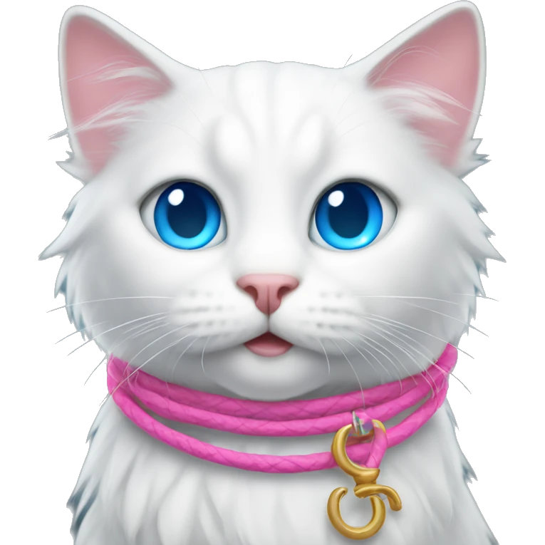White cat with long hair and blue eyes with a pink lasso  emoji