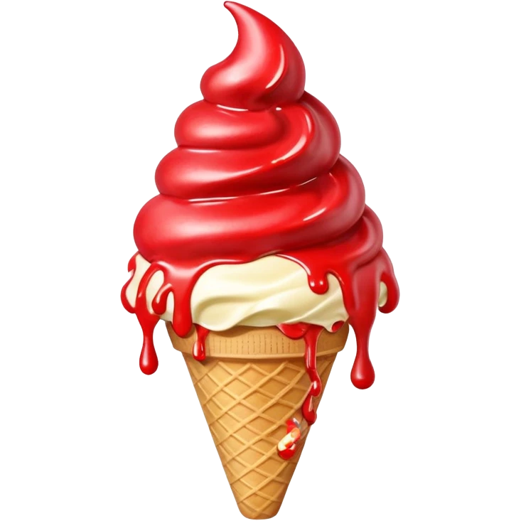 vanilla ice cream cone with strawberry sauces emoji