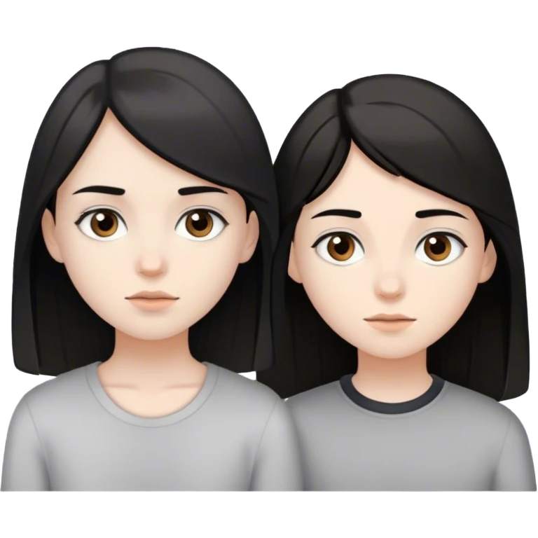 pale brunette girl with brown eyes and pale boy with black hair and grey eyes emoji