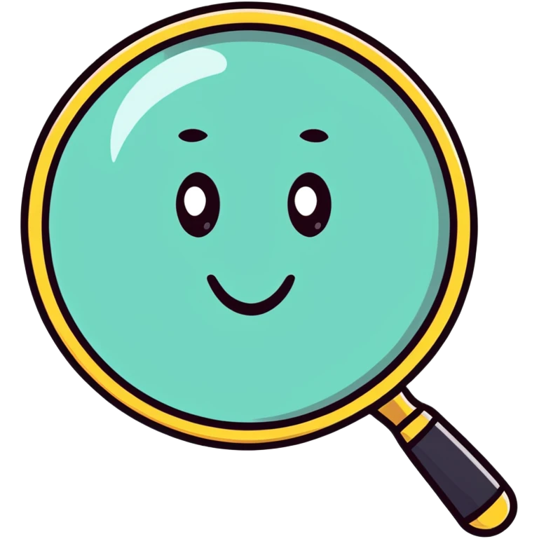 A cute magnifying glass with a happy face emoji