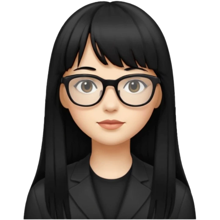 eu quero um icon de snapchat de uma mulher com o fundo da foto cor branco, cor da pele normal, óculos pretos, cabelo preto liso grande com franja emoji