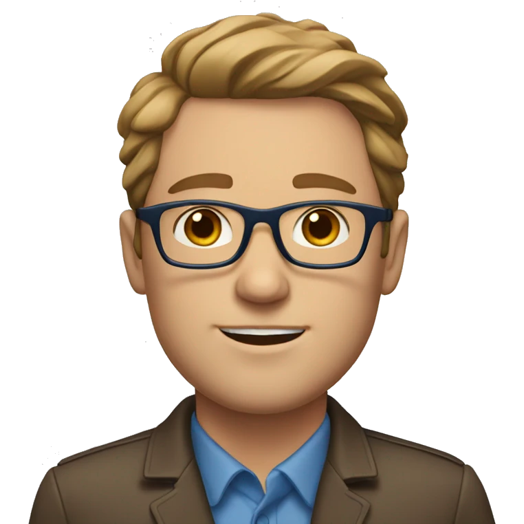 a white man with brown hair, blue eyes, and glasses emoji