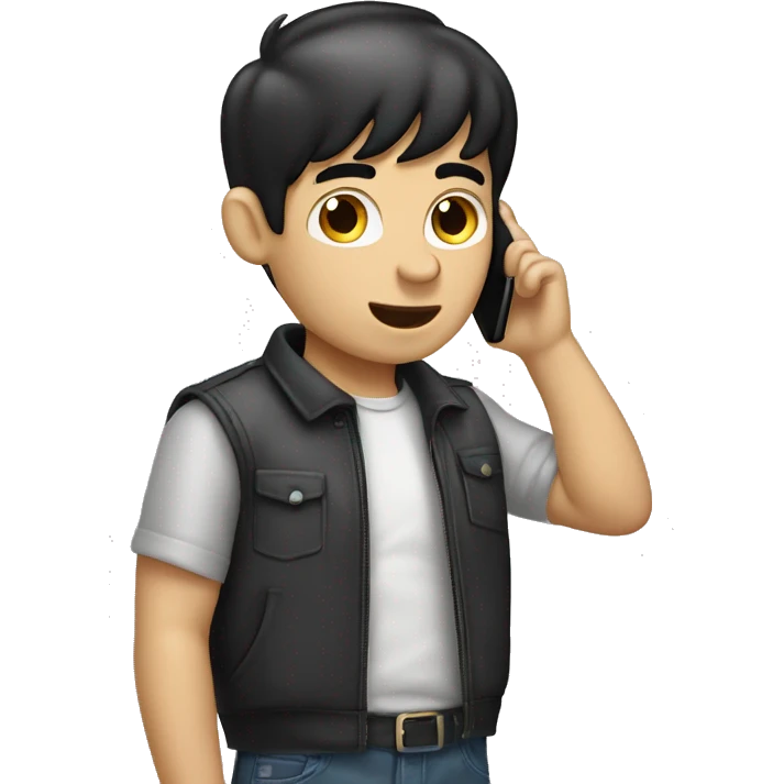 white boy black hair talking in the cellphone in ears emoji