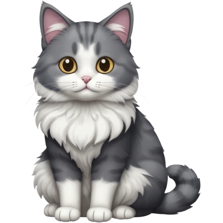 full body dark grey and white cat with white front legs emoji