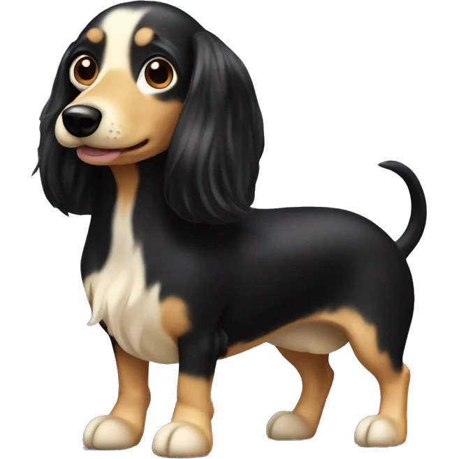 Black and cream long hair weenie dog emoji