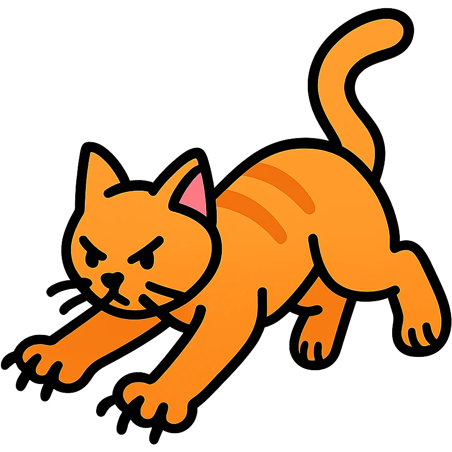colorful outlined icon of a cat pouncing with claws extended in dynamic pose emoji