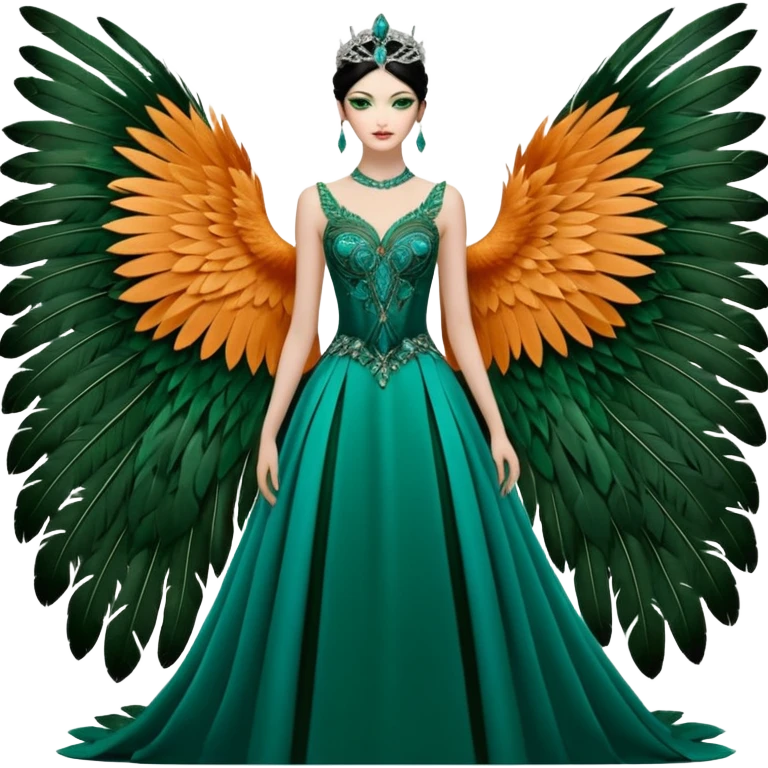 ave Cabeza y espalda: tonos verdes y azulados brillantes.

Pecho: anaranjado intenso que contrasta con el resto del cuerpo.

Alas: mezcla de verdes y negros.

Cola: larga y elegante, con dos plumas centrales que terminan en forma de “raqueta”. emoji