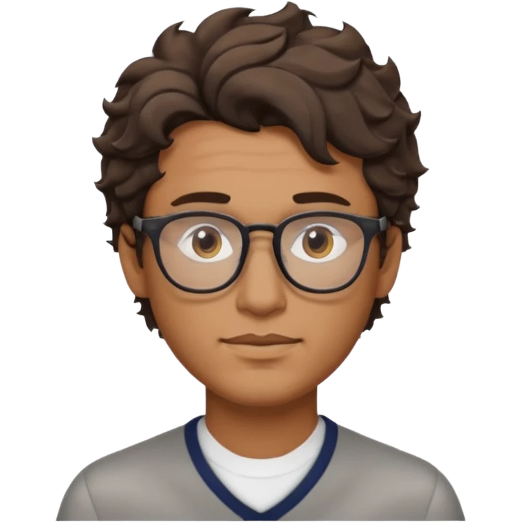 Could you draw me a man with wavy hair, low fade style, glasses, brown eyes, sharp facial features, and a masculine look? emoji