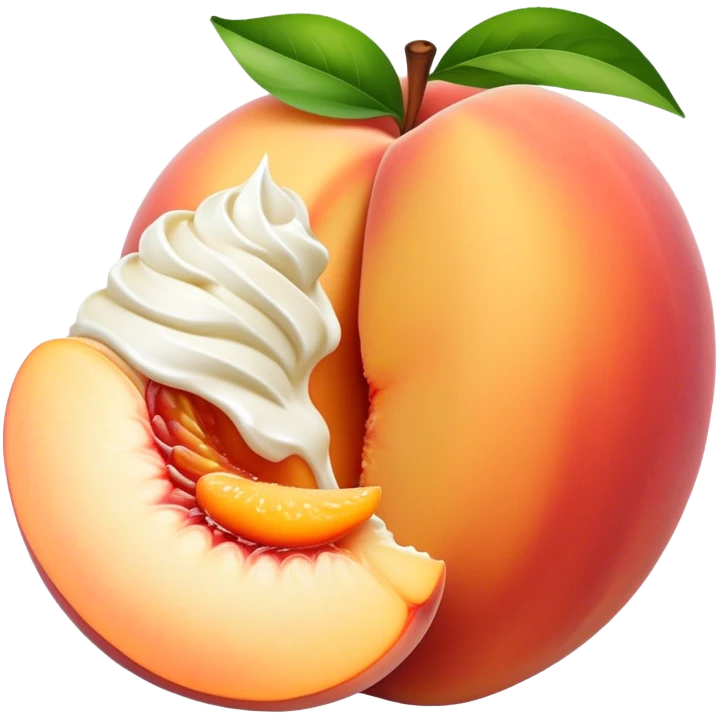 Peach cut in half with cream emoji